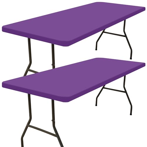 Smiry 2 Pack Rectangle Picnic Table Cloth, Waterproof Elastic Fitted Tablecloths, Washable Polyester Rectangular Patio Table Cover for Camping, Indoor and Outdoor (Purple, 30"x72")