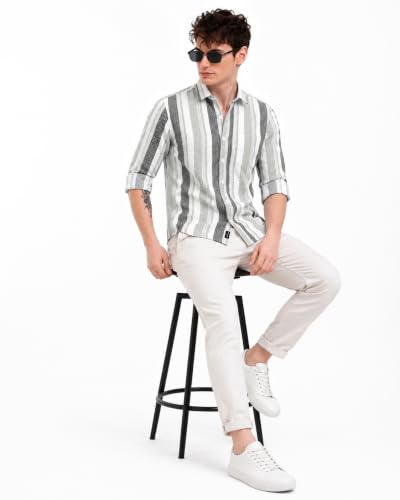 Image of Youth First Men's Cotton Blend Casual Shirt | Regular Fit Solid Full Sleeve Button Down Collared Shirts | Comfortable Formal Office Business Casual for Men