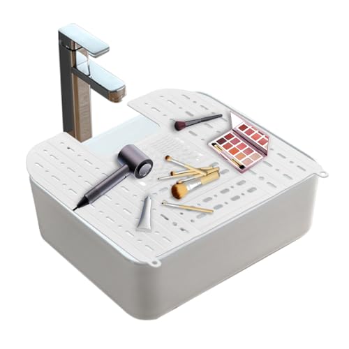 MONVIE Bathroom Sink Cover Foldable Sink Cover : Silicone Beauty Makeup Brush Cleaning Mat Heat-Resistant Tools Organizer Bathroom Cover for Counter Space Storage Saver Must Haves - White
