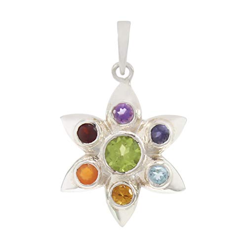 Pendentif en argent 925 d'exception et gemmes de chakras précieuses