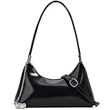 Shoulder Bag for Women Faux Leather Hobo Satchel Handbags with Chain Charm, 2 Removable Strap Trendy Crossbody Purse Bag (Black)