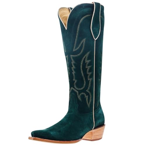 Tony Lama Women`s Emerald Suede Vamp 15In Emerald Suede Top Boot