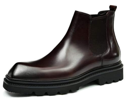 Santimon Mens Chelsea Boots Formal Dress Ankle Boots Fashion Genunie Leather Plain Toe Prom Chukka Boots Tuxedo Wedding Dress Business Causal Lightweight Western Boots for Men