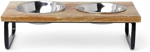 EveryYay by Petco Better Together Elevated Wood Double Diner with Stainless-Steel Bowls for Dogs, 1.25 Cups
