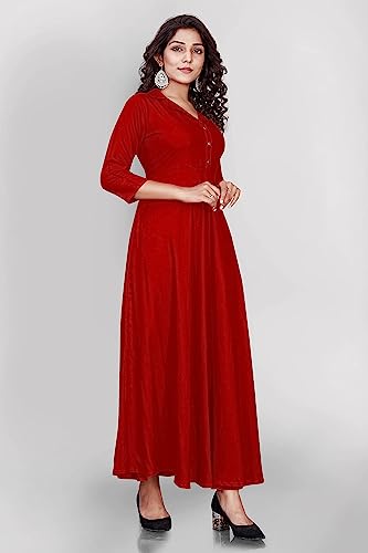 Image of SAYLAH Women Cotton Flare Solid Color Regular Fit Long Dress