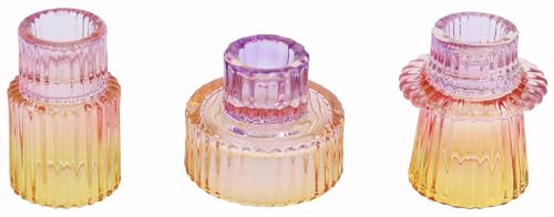 Vixdonos Glass Candlestick Holders Tealight Candle Holders for Table Centerpieces, Wedding Decor and Dinner Party (3 Pcs, Purple-Pink-Yellow)
