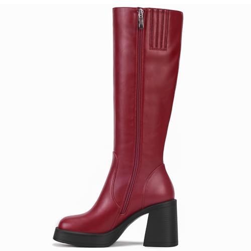 Image of Choiran Knee High Boots for Women - Platform Chunky Square Toe Tall Boots with Block Heeled Side Zipper, Fashion Long Gogo Boots for Spring Fall