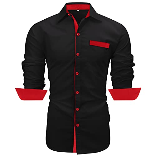 NeedBo Mens Long Sleeve Dress Shirts Slim-Fit Contrast Color Casual Button Down Shirts with Pocket