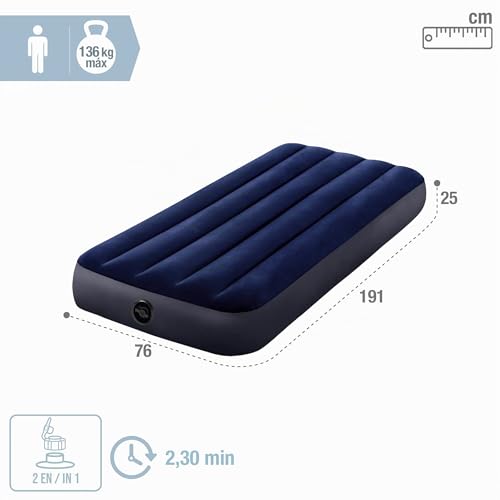 Intex 64756 - Luftmatratze Einzelbett 76 cm Dura-Beam Classic Downy, Aufblasbare Matratze mit Ventil, Geeignet für 1 Person, PVC, Blau… – Ansicht 4