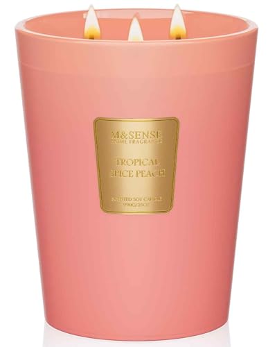 M&SENSE Tropical Spice Peach Soy Candle 35oz 3 Wick 150H Large Fruity Aromatherapy Candles Natural Scent Housewarming Gift