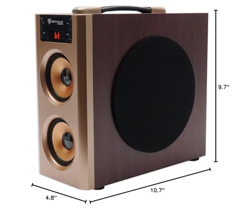 Rockville RHB70 Home Theater Compact Powered Speaker System, Bluetooth/USB/SD/FM, 4" Subwoofer, 2.1 Channel, 100W Peak, Cherry Wood Finish, for Home Entertainment