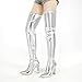 Wsheliu Silver Boots for Women Thigh High Boots Chunky Heel Sexy Pointed Toe Fashion Silver Metallic Boots GOGO Boots Tall Boots Knee High Boots Prom Party Winter Boots Size 7.5