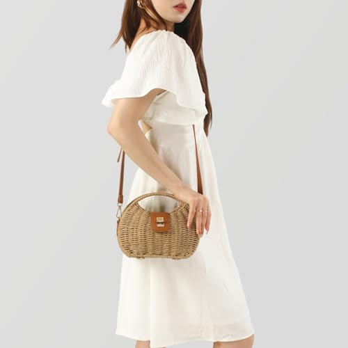 Bolso cruzado de paja para mujer con asa y correa miniatura 2
