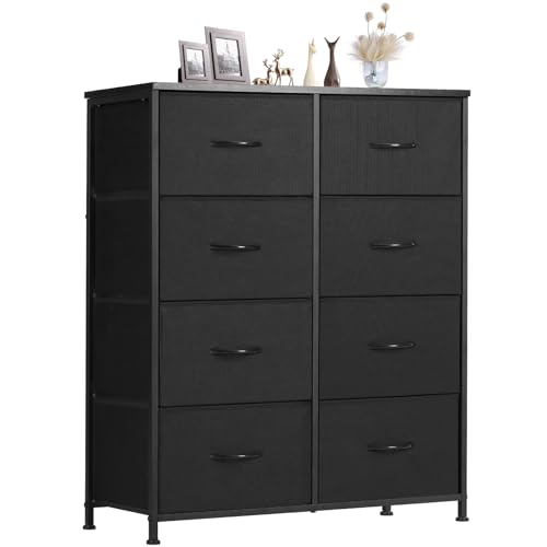 Sweetcrispy 8 Drawers Dresser for Bedroom, Kidsroom Furniture, Tall Chest Tower, Storage Organizer Units for Clothing, Closet, Fabric Bins, Wood Top, Steel Frame, Lightweight, Assemble Tools Include