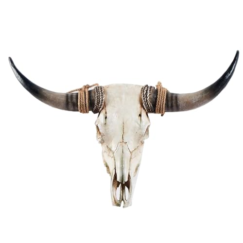 BKCEHCRS Cow Skull Wall Decor,Long Horn Cow Skull Wall Hanging, Faux Longhorn Skull Faux Taxidermy Head Wall Decor Handmade Simulation Large Bull's Head Farmhouse Decor Wall Sculpture31*24 * 7inch
