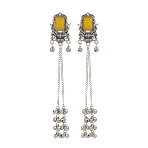 Image of I Jewels Traditional Silver Oxidised Kashmiri Long Dangler Earrings with Ghungroo for Women & Girls Gift