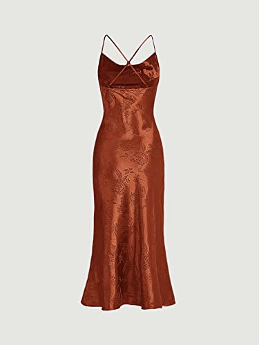 Floerns Women'S Spaghetti Strap Cowl Neck Long Slip Satin Silk Midi Dress Rust Brown Floral Xs thumb #1