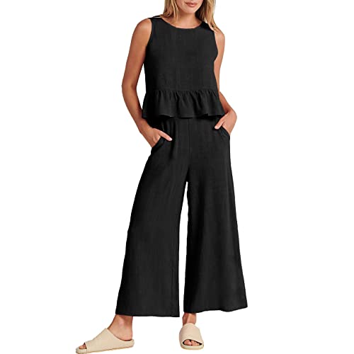 QWUVEDS Paris Survêtement de football 2 pièces pour femme, tenue d'été sans manches, débardeur et pantalon à jambes larges, ensemble de poches Pole Dance...