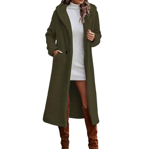 Women Fuzzy Fleece Long Cardigan Oversized Open Front Lapel Shacket Jackets Faux Fur 2024 Warm Winter Outwear Coat