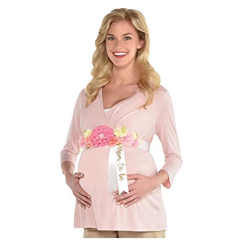 Elegant Multicolor Floral Mom To Be Fabric Baby Bump Sash - 49" (1 Pc.) - Perfect Baby Shower Accessory