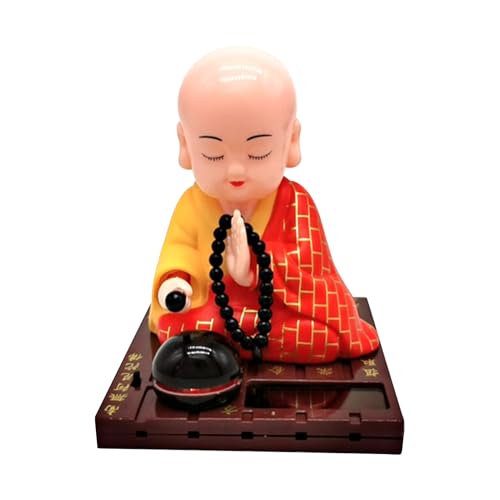 Genérico Figura Monje Solar - Resina 10x6x8cm | Escritorio Buda Cabeza Oscilante para Tablero Coche Hogar Jardín Oficina Meditación Regalo Decorativo Relajación Exhibición Espiritual