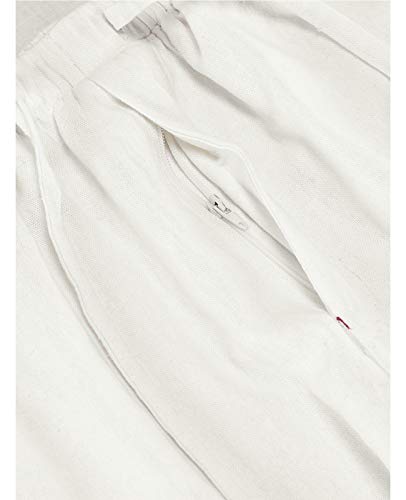 Lisskolo Men's Drawstring Cotton Linen Beach Pants Summer Casual Elastic Waist Lounge Yoga Pant Pajamas White X-Large #TOP4