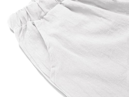 Akivide Womens Summer Cotton Linen Pants Drawstring High Waist Comfy Loose Straight Leg Beach Pants with Pockets3