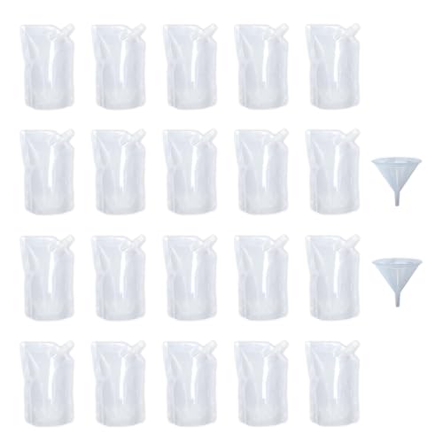 Yukiyi 20pcs 500ml Refillable Clear Drink Pouches for Festivals Essentials Festival Accessories Travel Plastic Drinks Juice Bags Drink Container Party Halloween Cold Beverage
