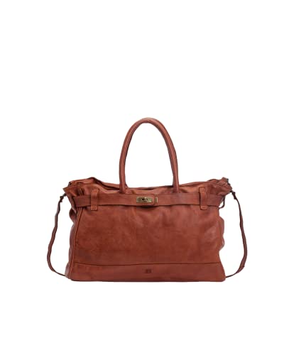 BIBA Bolso de Mujer de Cuero Genuino, Bolso de Mano Heritage Blossom BLO2L, Asa Corta y Larga, Cierre con Cremallera, Piel Bovina Legítima, Color Cuero