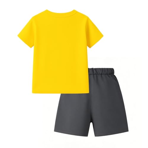 Image of HILEELANG Toddler Boy Summer Outfit Set 2 Piece Short Sleeve T Shirt and Short Soft Breathable Cotton Clothing Sets 2-7T