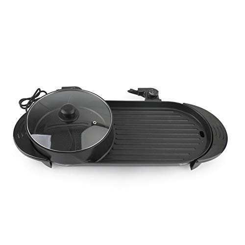 2 in 1 Hot Pot & BBQ Grill, 220V Dual Side Non-Stick Teppanyaki Pan with Adjustable Temperature, Divider Hot Pot & Grill Combo for Family Party Cooking, Cast Aluminium Alloy, 5-Speed Heat Control