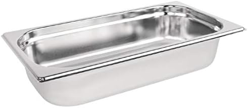 Vogue K929 Stainless Steel 1/3 Gastronorm Pan 2.5Ltr/65mm Deep Food Container, Silver & CB173 Stainless Steel 1/3 Gastronorm Notched Lid Cover Top Food Storage, Silver
