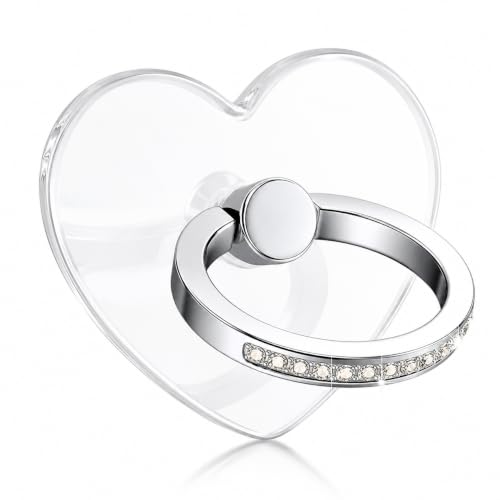 Image of Mizi 2Pack Transparent Heart Phone Ring Holder Kickstand, Bling Crystal Finger Grip Stand with 360 Rotation for iPhone, Samsung, Android Phones & Cases - Silver