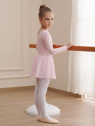 Image of WEGETIT Leotards for Girls Long Sleeve Ballet Dress Toddler Dance Leotard with Skirt Kids Gymnastics Outfits Tutu Dress