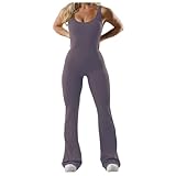 Mono deportivo largo y ajustado para mujer, elegante, sin mangas, para yoga, conjunto de entrenamiento, body, traje de cuerpo completo, mono de pierna ancha, traje de deporte, Violeta claro5, S