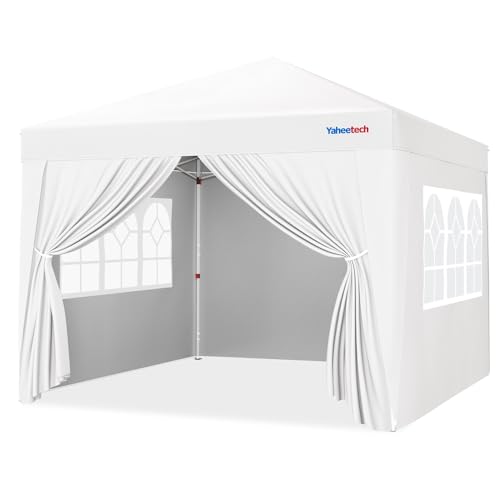 Yaheetech Tonnelle de Jardin 3x3m, Tente de Camping avec 4 Parois Latérales, Tente Pliante pour Jardin Fête Mariage Sport Blanc