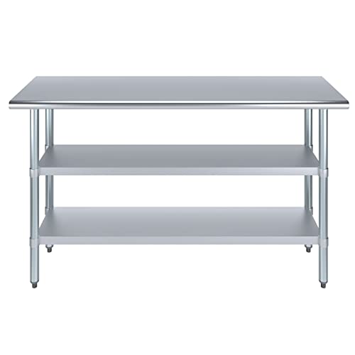 Image of AmGood Stainless Steel Work Table with 2 Shelves | NSF | Metal Utility Table (60 inch Long x 18 inch Deep)