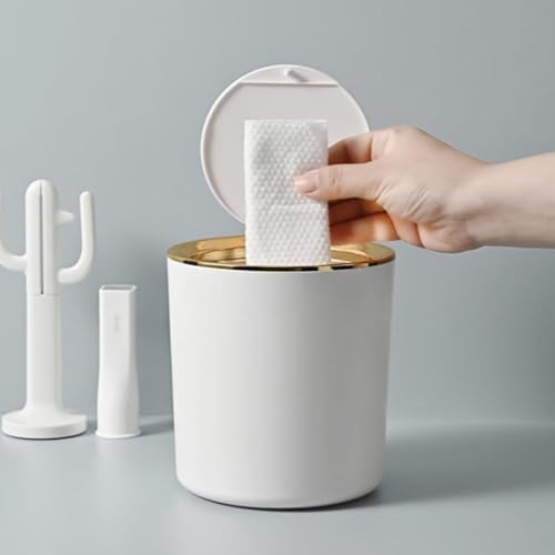 Image of Soko Cute Portable Mini Trash Can, Small One-Key Press Plastic Fancy Press-Top Desktop Dustbin Waste /Garbage Disposal For Home, Office, Bathroom, Bedroom, Kitchen, Work, Study Table - Luxebin (White)