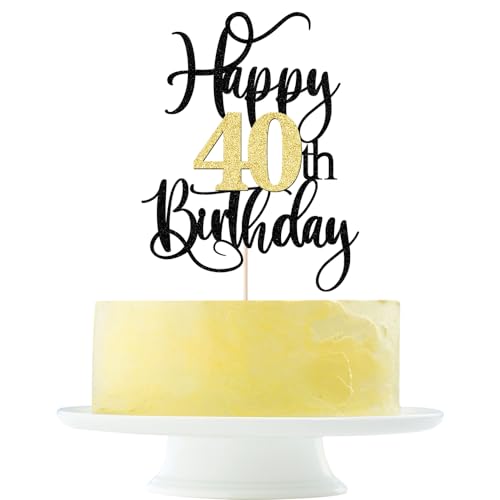 Happy 40th Birthday Cake Topper Black and gold flashes 40 & Fabulous Cheers to 40 Years Old 40th Birthday Cake Pick for Celebrating 40th Birthday Anniversary Party Cake Decorations