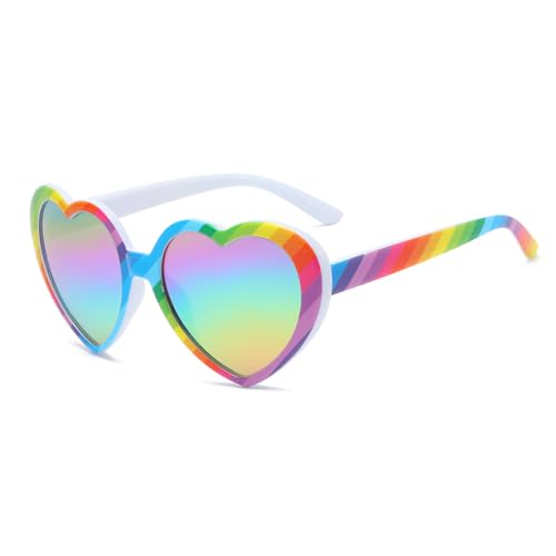 Gleyemor Kids Rainbow Sunglasses Polarized Cute Heart Shaped Sunglasses for Kids Girls Age 3-8