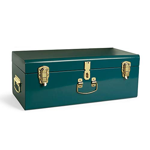 Beautify Storage Trunk, Teal Stainless Steel Storage Chest w/Gold Detailing, Stylish Bedroom Chest Organiser w/Lockable Lid & Handles, Sturdy Multi-Purpose Bedding, Blanket & Toy Box