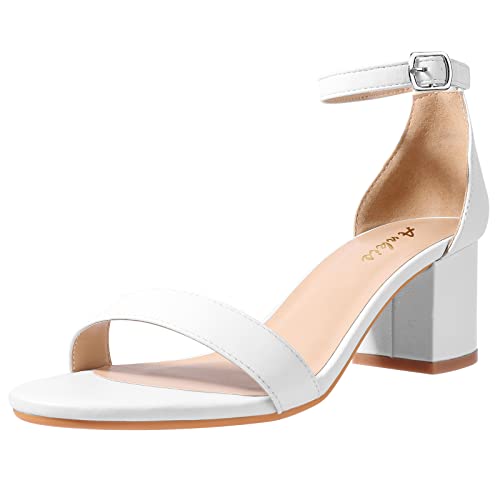 Image of Ankis Nude Silver Black Heels Women's Open Toe Ankle Strap Block Chunky Low Heeled Sandal Comfortable Office Wedding Dress Pump Shoes Standard Size 2.25 Inches Heel Design