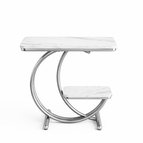 Image of Coffee Table for Living Room End Table Beside Table with Metal Legs Small Accent Tables Snack Table Nightstand for Multipurpose Square Tables (Golden Black) (Silver & White)