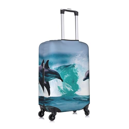 Dolphins In The Sea 1 Tsa Approved Luggage Cover For 18-32 Inch Suitcases Scratch-Resistant Stretch Luggage Cover3