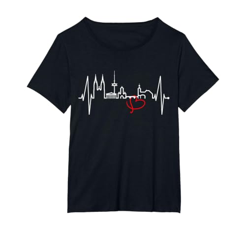 Regensburg Skyline Heartbeat German Heart I Love Regensburg T-Shirt, Women's Plus, Black, 3X