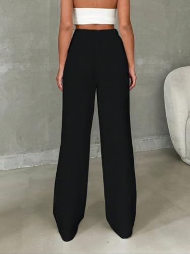 Image of Toochki Trousers for Woman Pants Women's Formal Office Korean | Black Track Pant | Straight | Cotton Spandex Stretchable Trouser | High-Waisted Bottom Wear