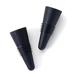 Rabbit Wine Bottle Stoppers Set of 2 - Airtight Rubber and Stainless Steel Seal, Fits All Wine Bottle Sizes, Dishwasher Safe, Black