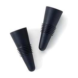 Rabbit Wine Bottle Stoppers Set of 2 - Airtight Rubber and Stainless Steel Seal, Fits All Wine Bottle Sizes, Dishwasher Safe, Black