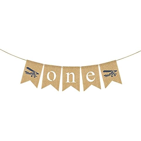 Jute Burlap Airplane Theme One High Chair Banner Boy 1st Birthday Party Highchair Decoraiton Cover