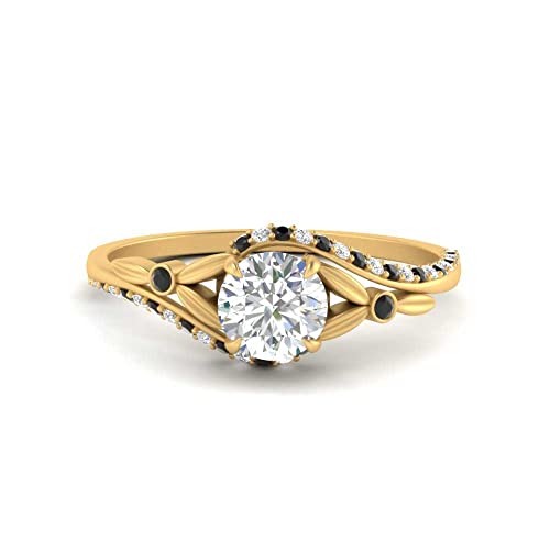 Image of 55Carat Choose Your Gemstone Floral Accent Swirl Diamond CZ Ring Yellow Gold Plated Round Shape Halo Engagement Rings Everyday Jewelry Wedding Jewelry Handmade Gifts for Wife US Size 4 to 12
